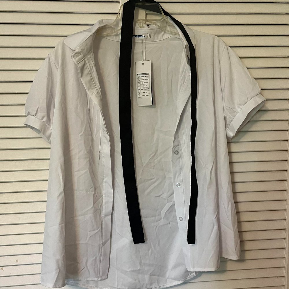 White shirt with black ribbon